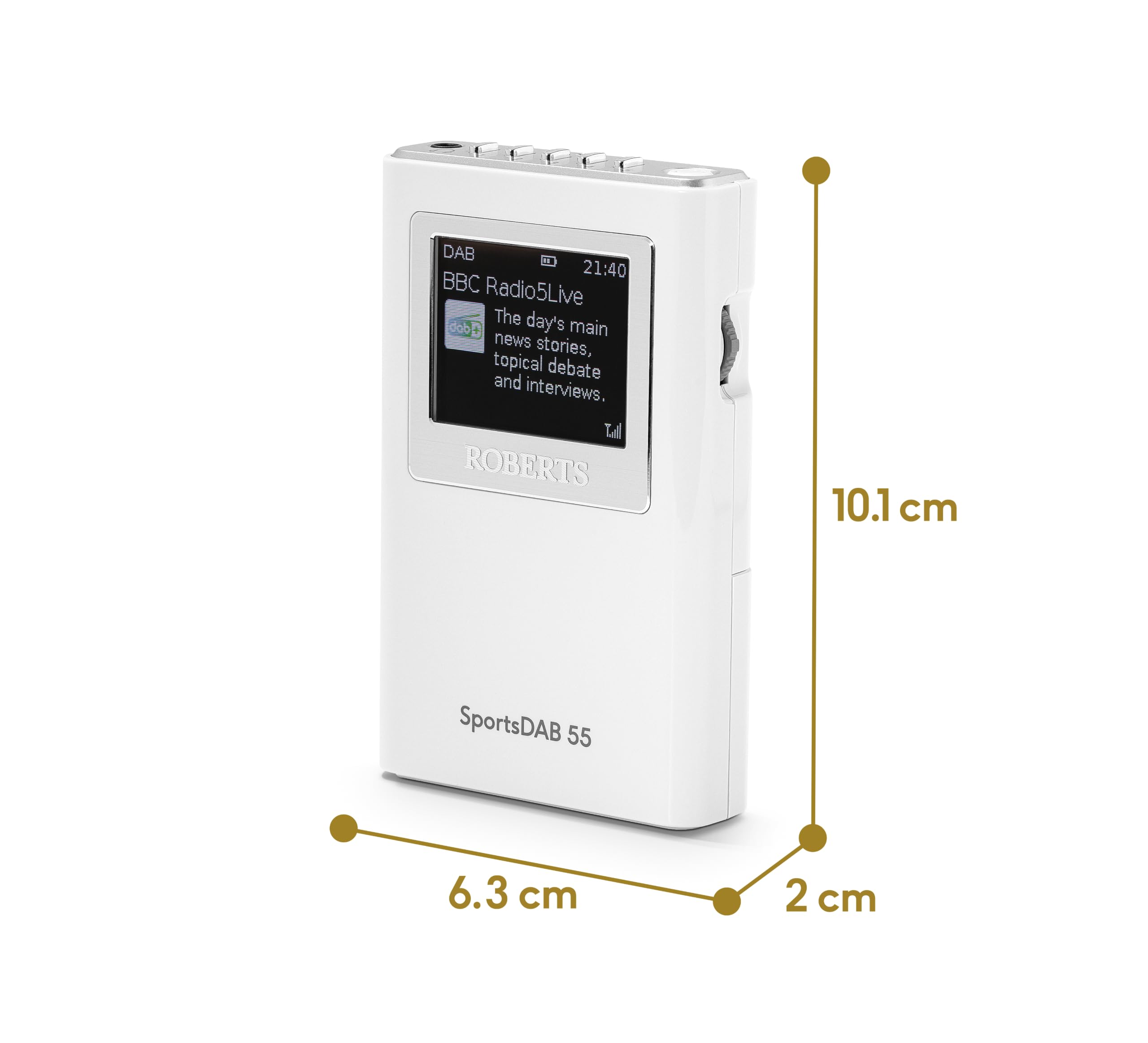 Roberts SPORTSDAB55 Radio numérique personnelle FM/Dab/Dab+ avec écouteurs et écran Couleur, Blanc