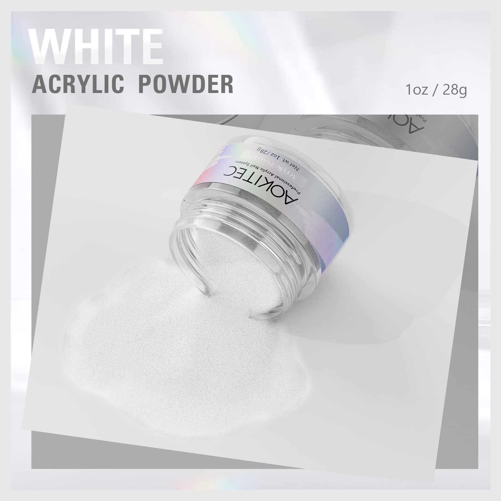 Aokitec Polvere Acrilica Bianco per Unghie, Polvere Acrilica Professionale per Unghie, Polveri Acriliche a Lunga Durata per Estensione Unghie alla Franceseper Principianti o Saloni (1 oz)