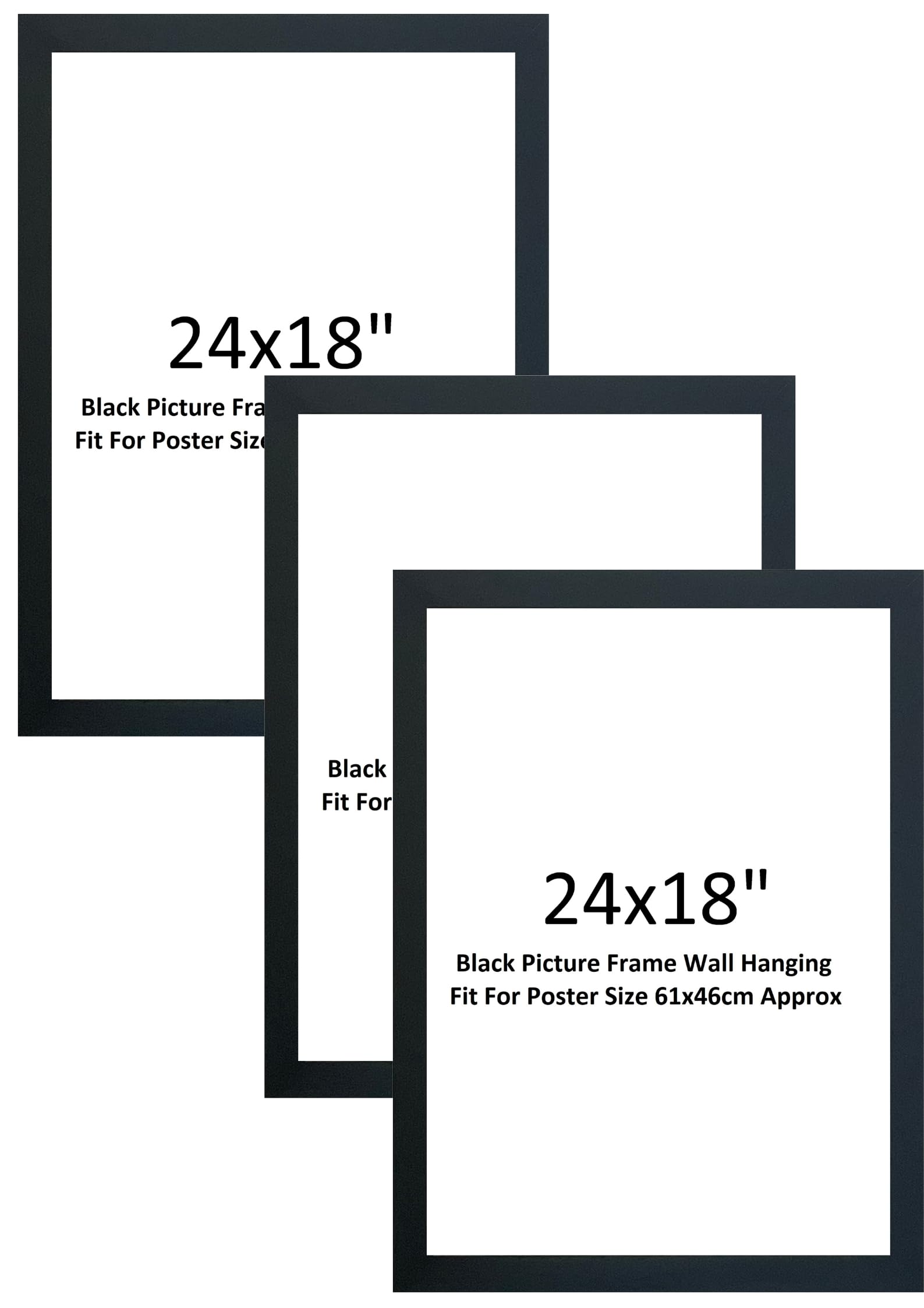 24X18 inch Black Photo Frames, 60.96 x 45.72 cm Wall-Mounted Poster Frame with Perspex Front, Landscape or Portrait Display (Pack of 3 Frames)