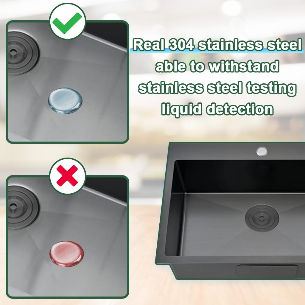 18 x 19 Inch 304 Stainless Steel Drop In Bar Sink,Black Topmount Single Bowl Workstation Kitchen Sink With Protective Bottom Grid For Camper,RV Sink