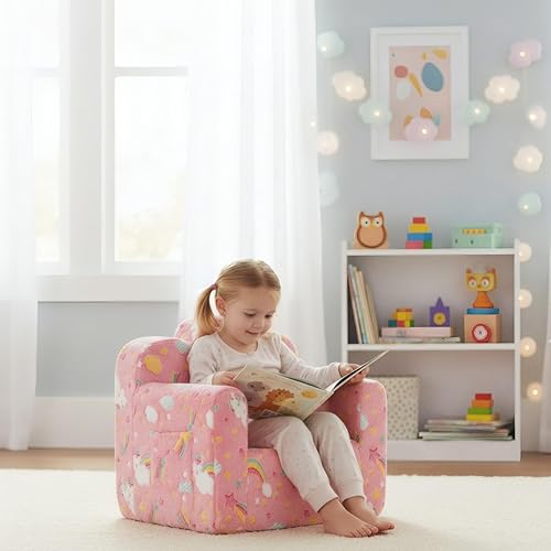 Miniatura 27 de Tiita Silla infantil de felpa para niños, sofá de felpa que brilla en la oscuridad, sofá para niños pequeños con funda lavable, asa de transporte,