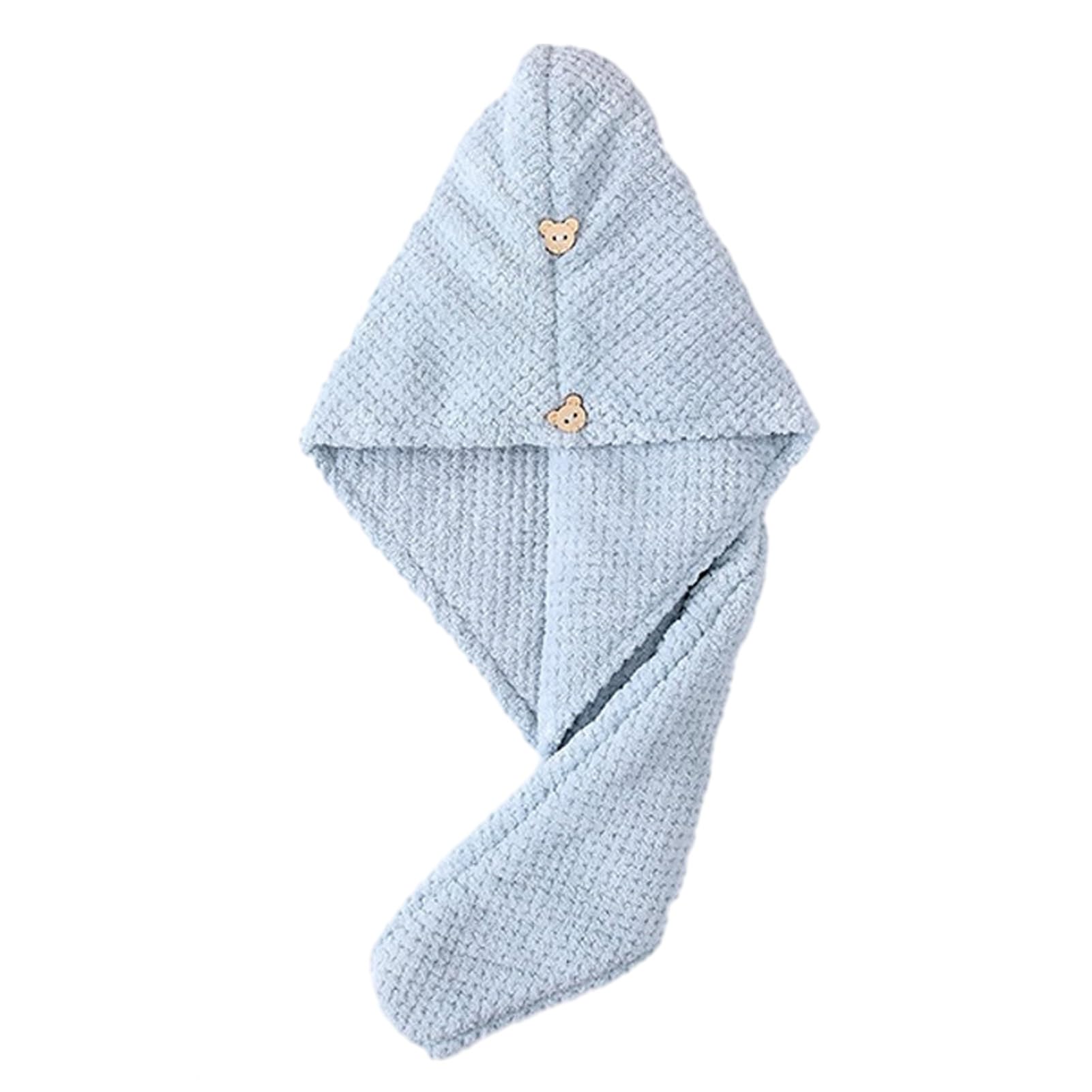 bayicie Hair Drying Towel with Button, Super Absorbent Coral Fleece Hair Towel, Skin-friendly Bath Turban for Women, Comfortable Hair