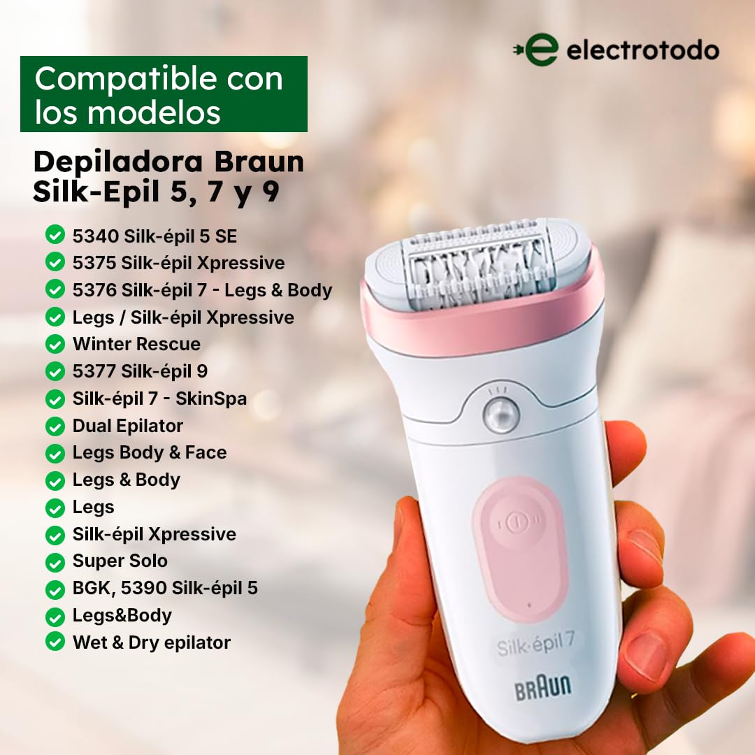 Cabezal de Afeitado Blanco Compatible con Depiladora Braun Silk-épil 5, 7 y 9 | Recambio Original | Afeitado Suave y Preciso | Ajuste Perfecto y Máxima Durabilidad | Instalación Fácil