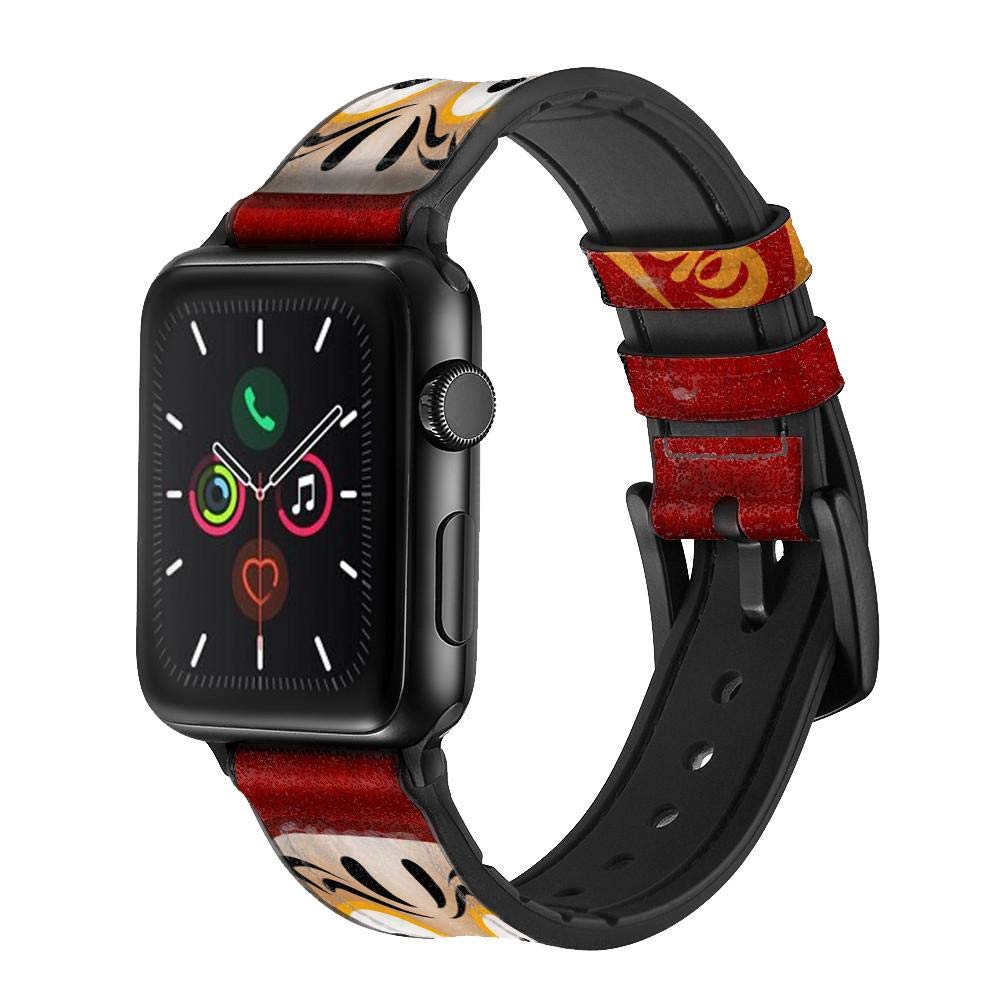 Innovedesire Japan Good Luck Daruma Doll Correa de Reloj Inteligente de Cuero y Silicona para Apple Watch iWatch Tamaño 42mm/44mm