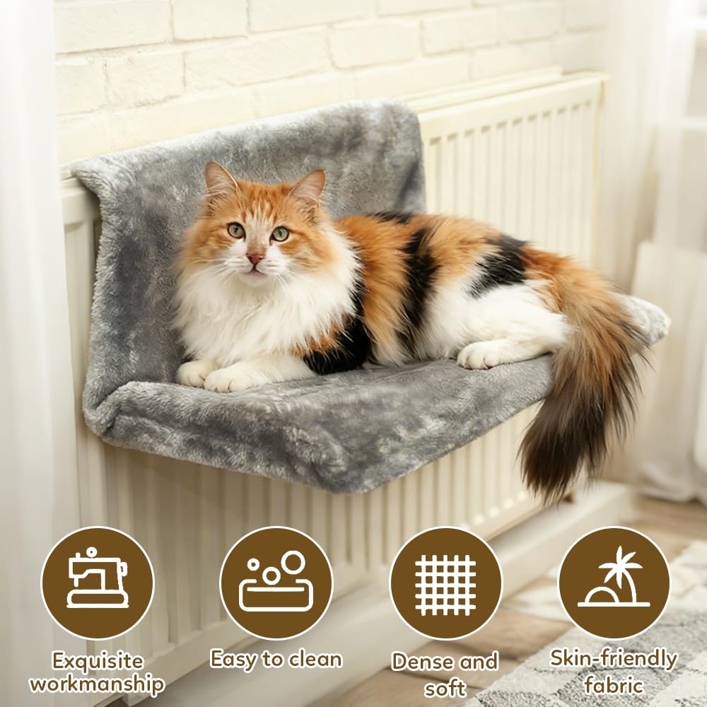 Lit chauffant pour chat, 45 x 30 cm, lit de radiateur pliable pour chat, lit suspendu pour chat, avec housse en peluche douillette et cadre en métal stable, lit chauffant, kit K pour tous les éléments