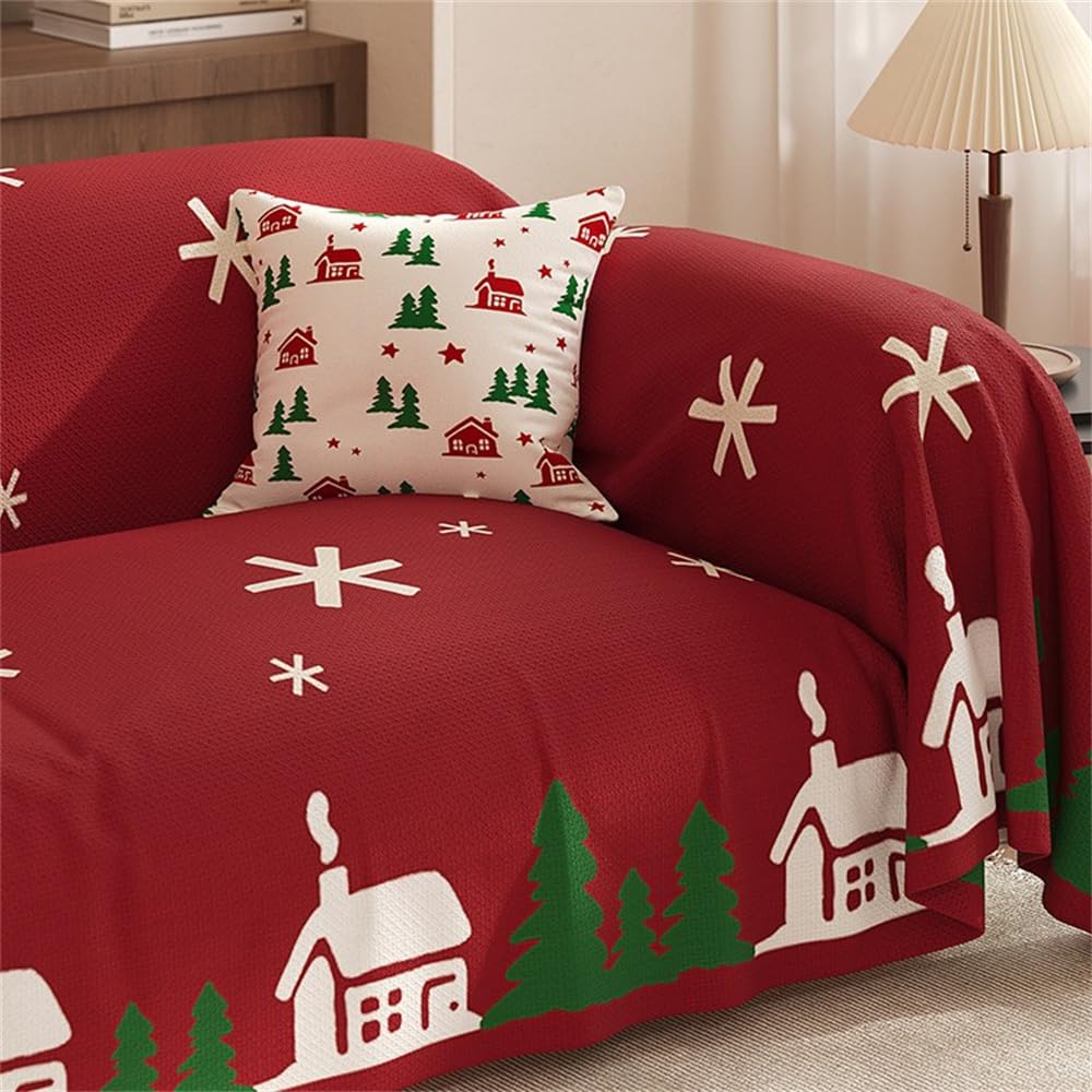 Highdi Funda de Sofá Navidad Nórdica para 1 2 3 4 Plazas Mantas Foulard Cubre Sofa Protector de Sofa Suave Universal Multiusos Cómoda Cubrecama Cubierta de Sofá Anti Gatos (180x130cm,Roja)
