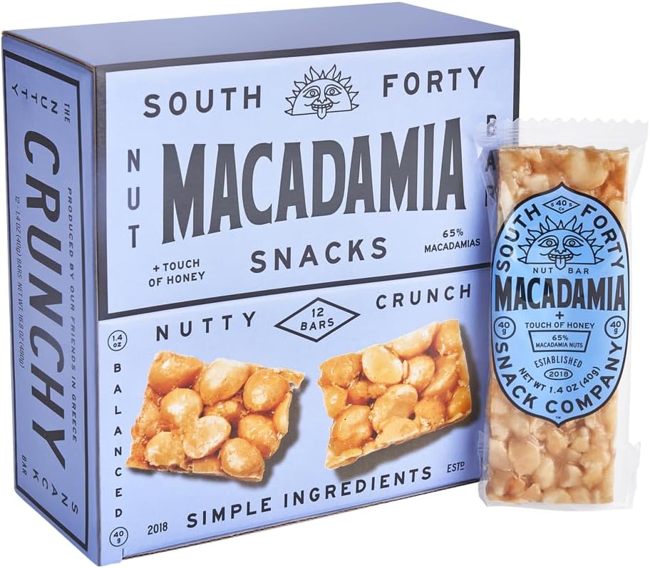 South 40 Snacks Macadamia Nut Bar, Extra Crunchy Nut Snack Bar, Simple Ingredients