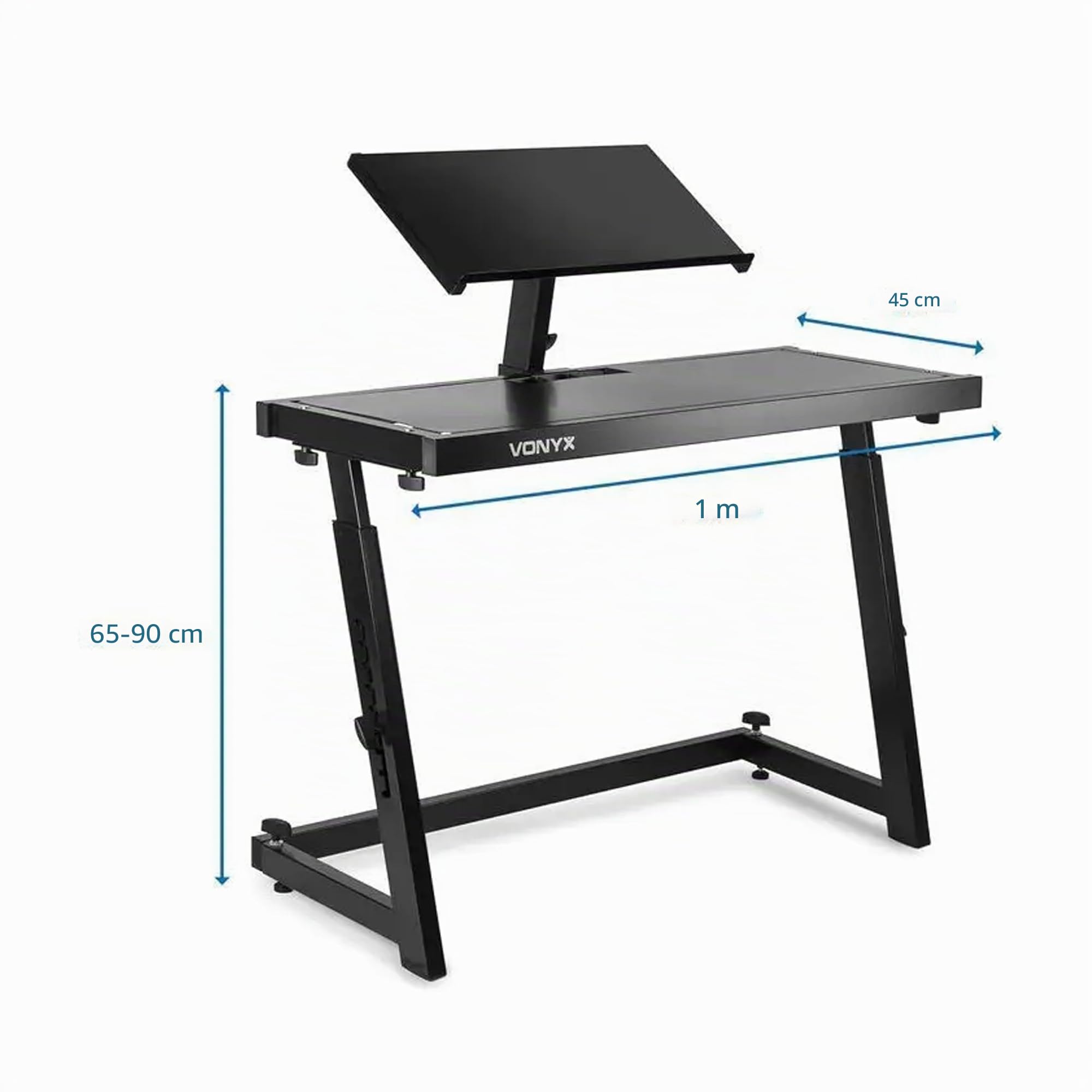 Vonyx cabina DJ plegable con mueble ajustable y pantalla frontal, estructura portátil con mesa y meseta inclinable, lycra elástica, ideal para DJ móvil y eventos