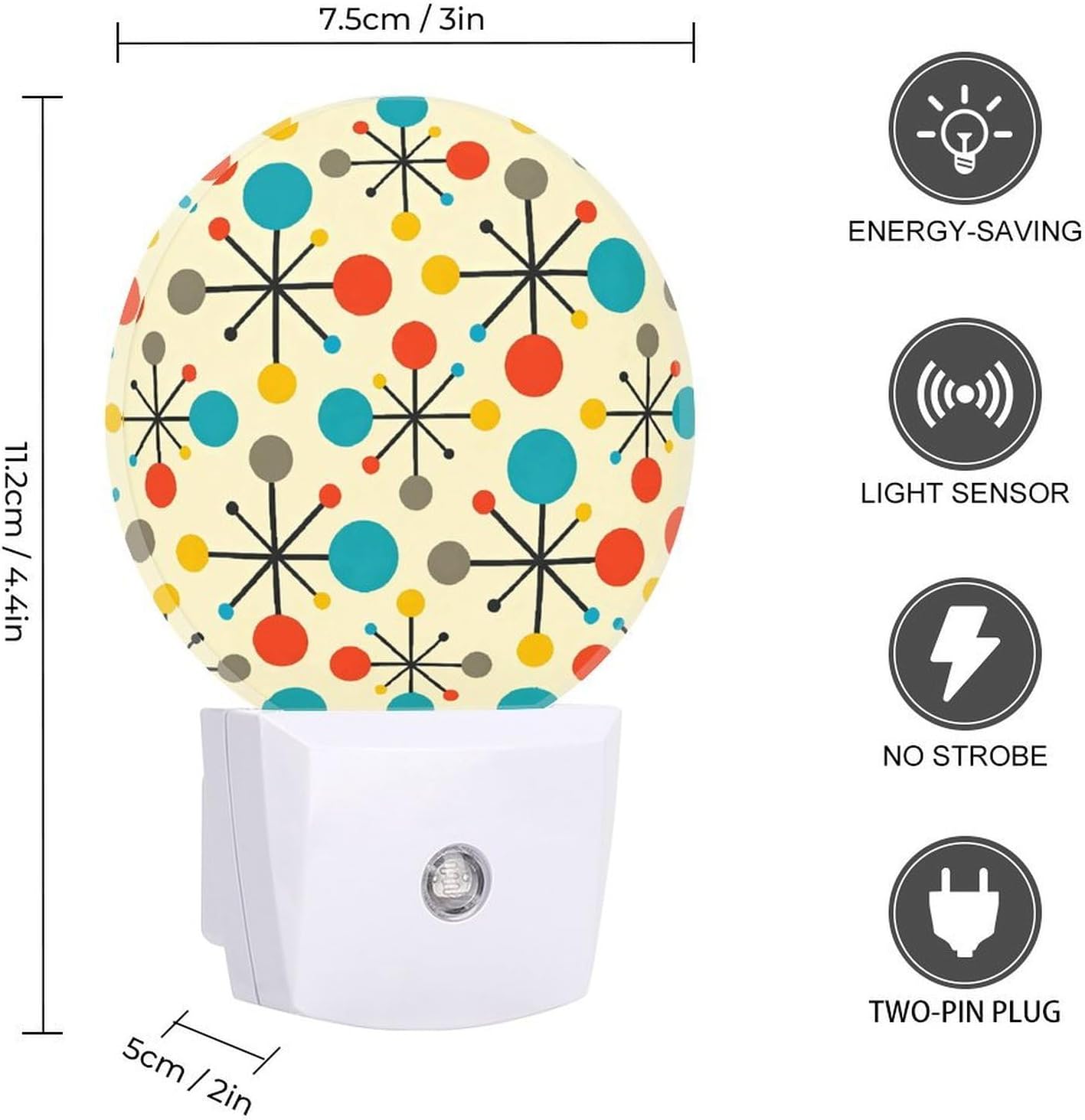 Retro Mid Century Night Light Plug-in Wall Smart LED Nightlights with Soft Glow for Bedroom, Bathroom, Hallway Dusk to Dawn Sensor Energy Efficient Wall Outlet Lamp for Home Safety image 2