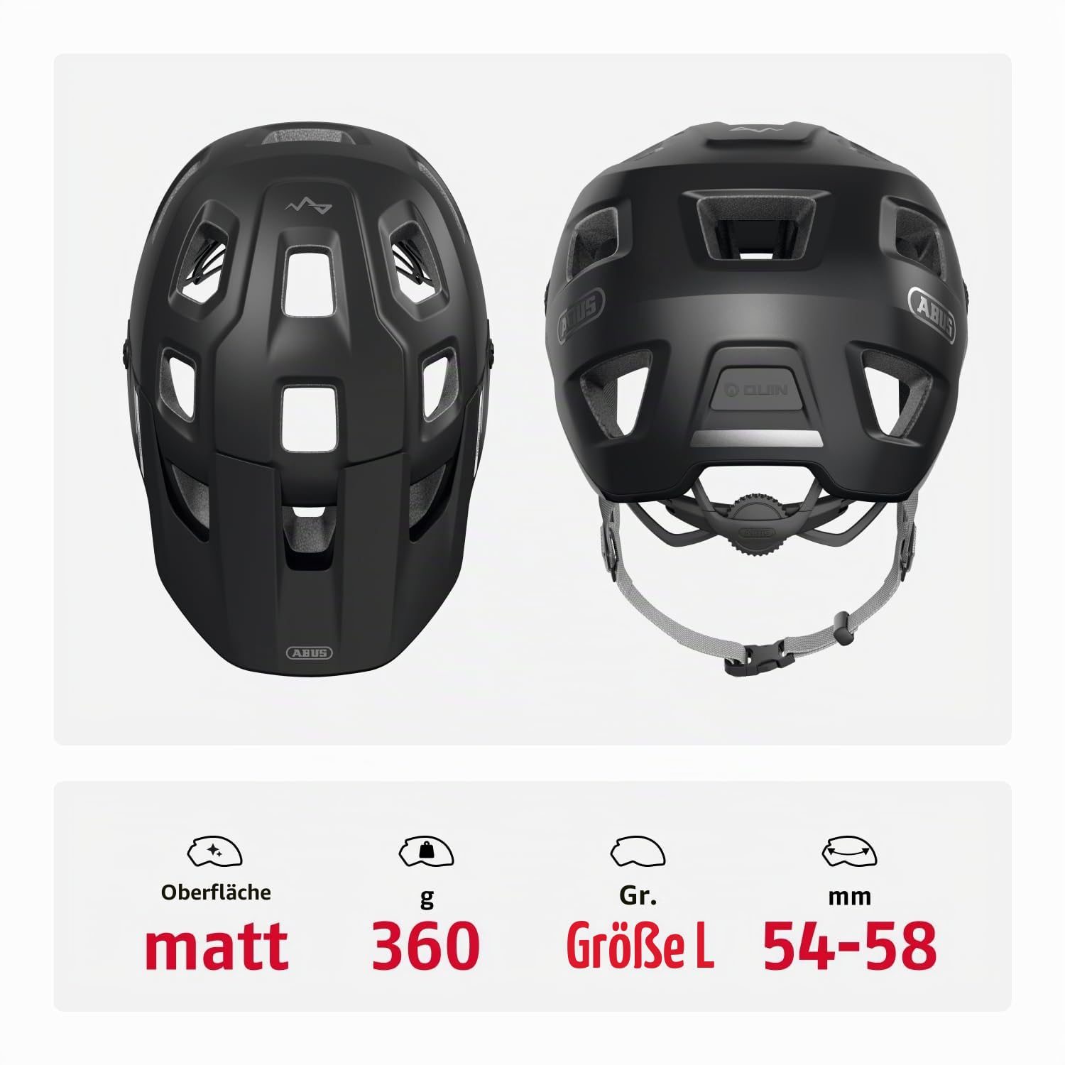 ABUS MTB-Helm MoDrop, Schwarz, L | In-Mold-Verfahren, Verstellsystem, Goggle-Halterung, Zopf-Öffnung