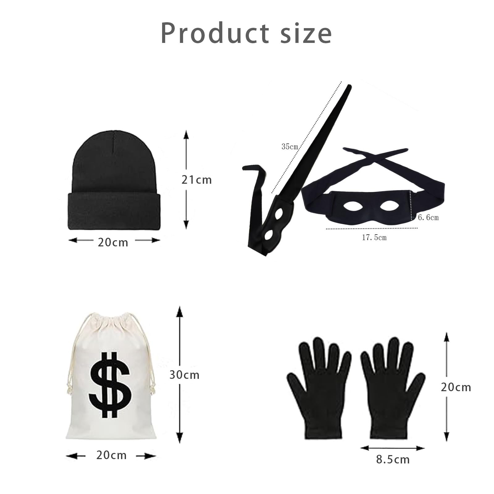 Lufdegim 4-Piece Bank Robber Costume, Thief Costume Set including Eye Mask, Gloves, Knitted Hat - Image 2
