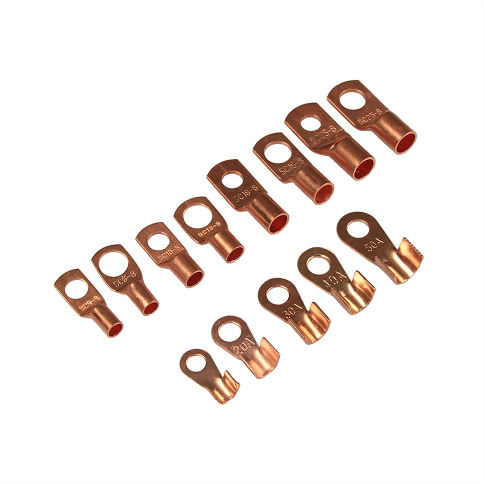 Ringterminals 13 0pcs Sortiment SC Kupferring Open Lug Terminals Ot Draht nackte Batterie Elektrische Kabelkabelanschlüsse Kit -Autozubehör Accessoires
