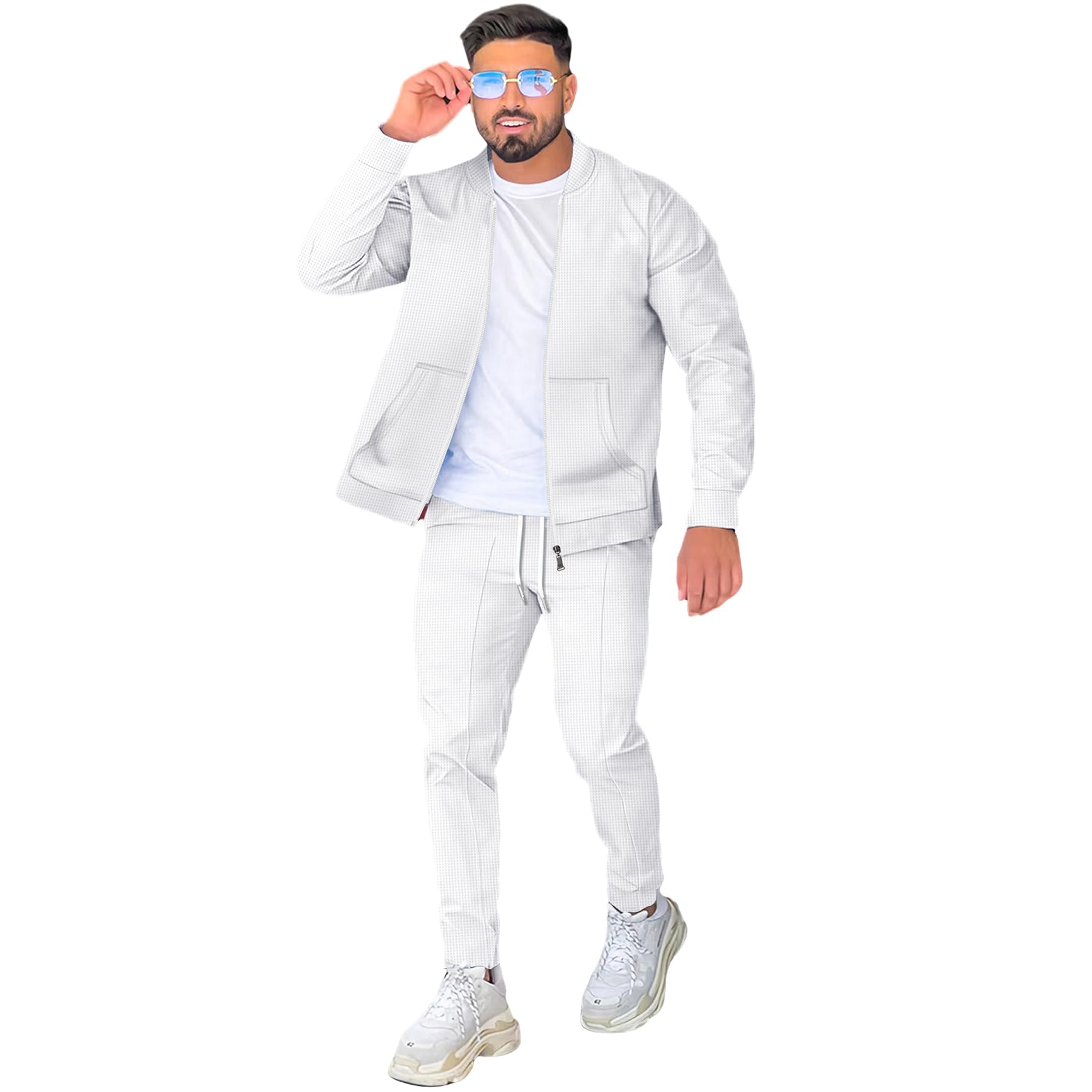 DONYKARRY Herren 2-Teilige Sporthemd mit Baseballkragen Sweatsuit Sets Dünner Male Trainingsanzug-Sets Mit Durchgehendem Reißverschluss, Trendige Jacke Anzug Sommer Outfits