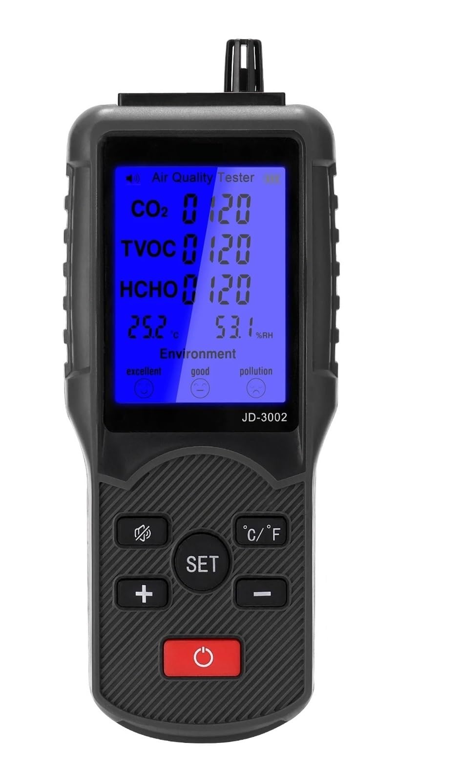 Detektor Jakości Powietrza CO2 HCHO TVOC Temperatura Wilgotność Urządzenie Miernicze CO2 Wielofunkcyjny Analizator Jakości Powietrza Odczyt w czasie rzeczywistym