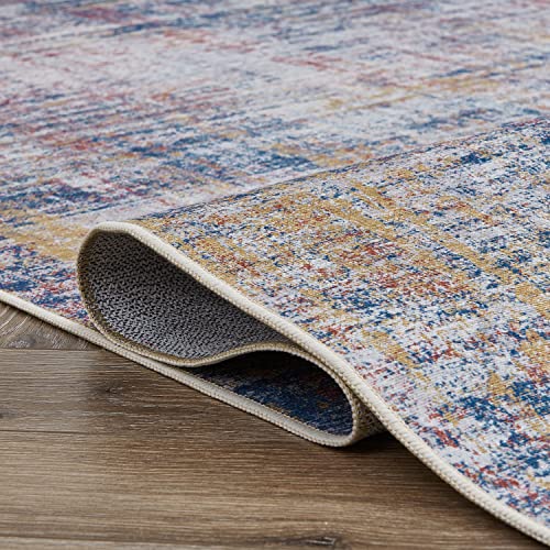 Jinchan Area Rug 5X7 Abstract Sketch Distressed Red Multi Print Non-Slip Washable Rug Bedroom Thin Rug Colorful Overdyed Mat Kitchen Rug Contemporary Carpet Living Room Play Mat #TOP3