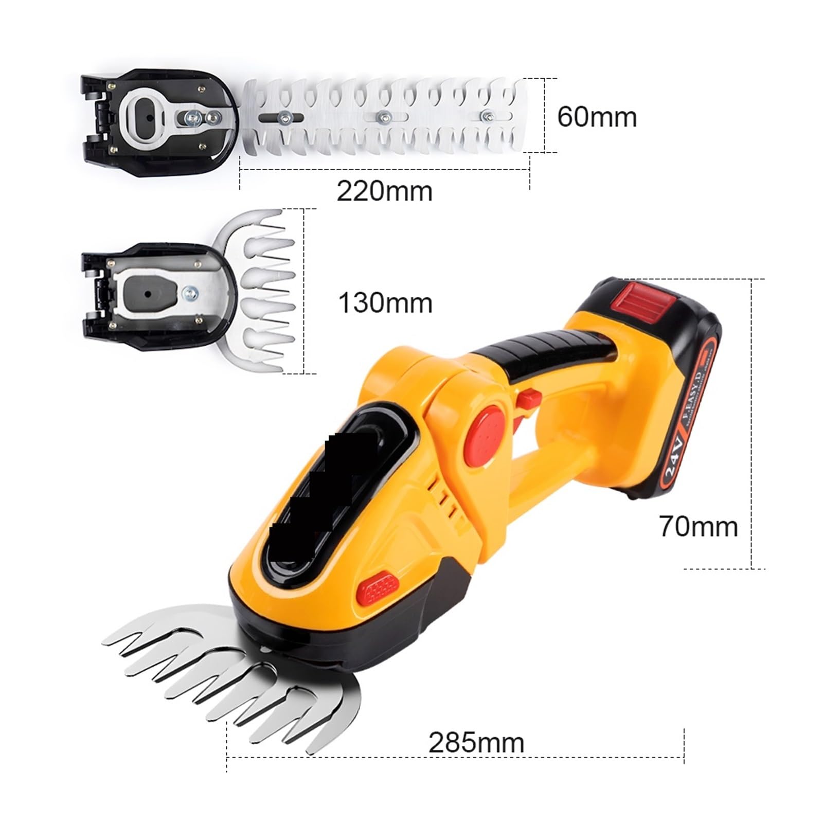 Tondeuse à gazon, 24V 2 en 1 taille-haie électrique 20000 tr/min Rechargeable sans fil haute puissance désherbage élagage cisaillement arbuste tondeuse outil de jardin(Yellow-NO Battery)