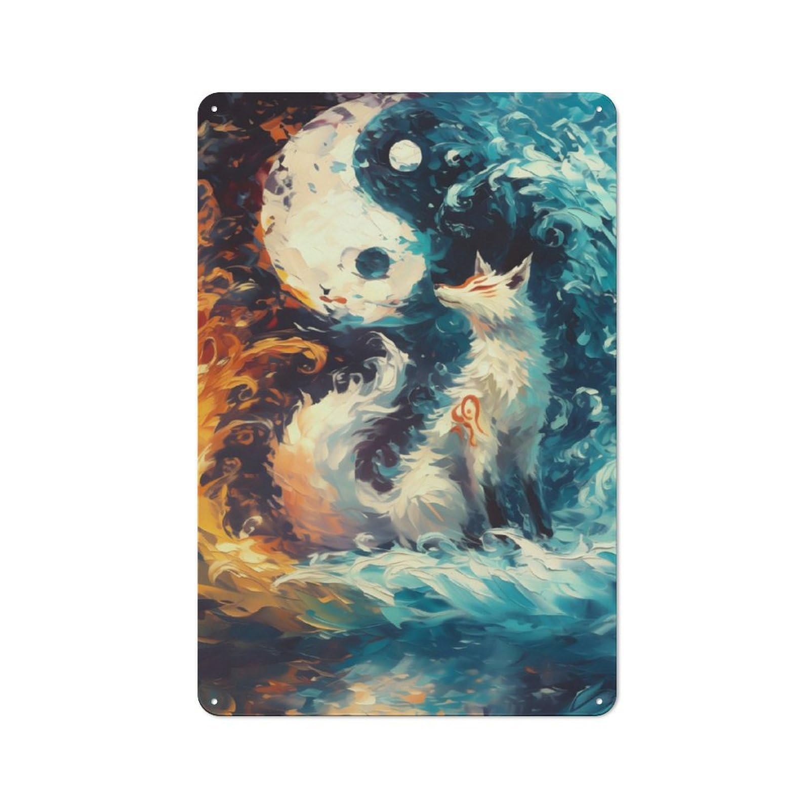 Junmoney Yin Yang Fox Tin Wall Plaque 30X20cm With For Guest Room Or Hallway, For Home Office, Studio And Craft Room Walls