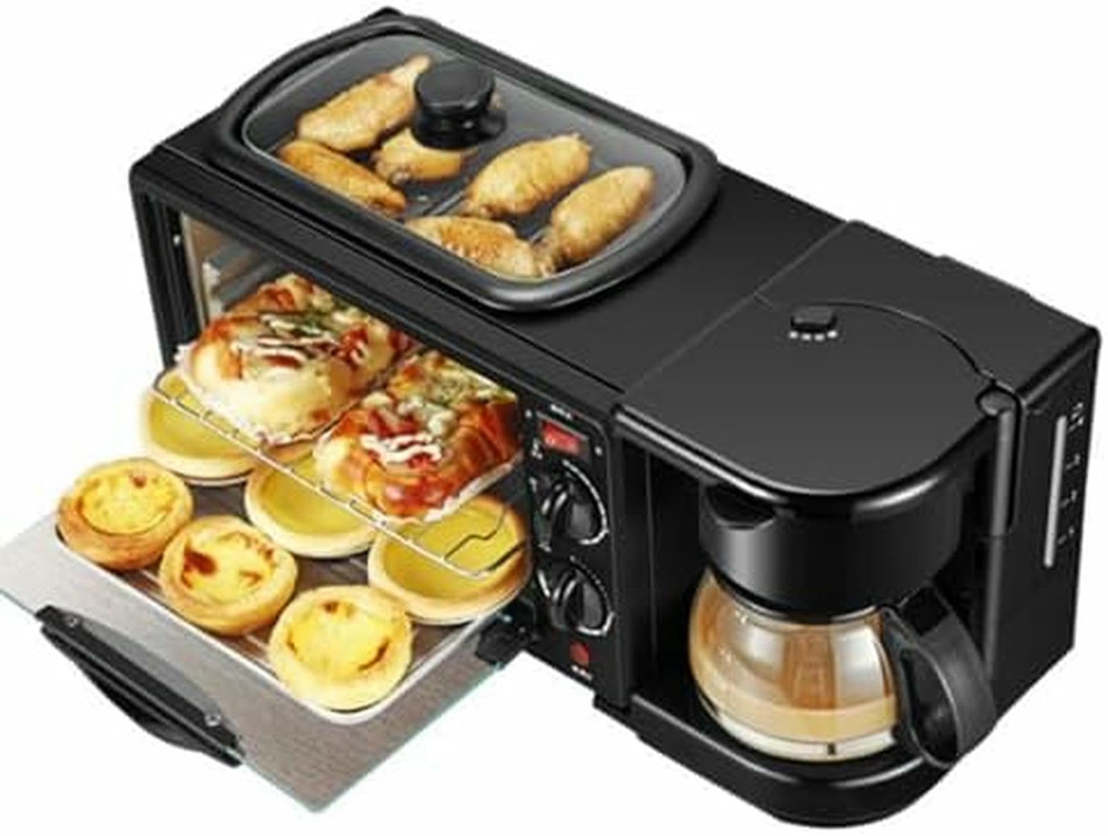 9L Breakfast Station Electric Machine with Timer, Toaster, Frying Pan, Portable Oven, Coffee Maker, Multifunctional Breakfast Maker, 30-Minute Timer
