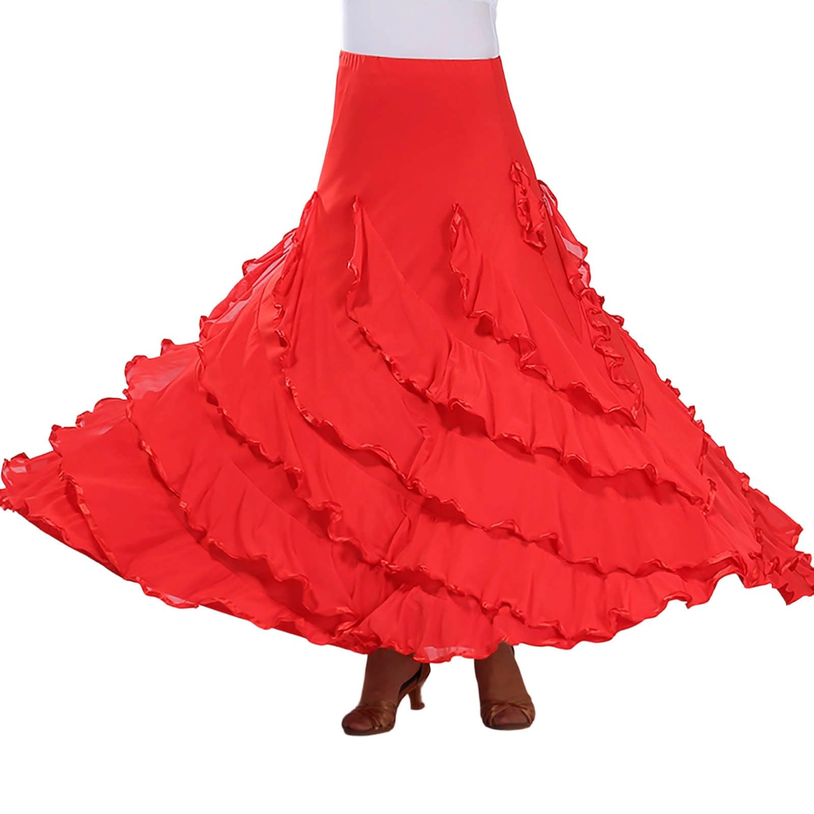 POIUIYQA Falda de Baile Sevillanas Mujer con Volantes Amplios, Falda Flamenca Tradicional para Feria de Abril — view 8