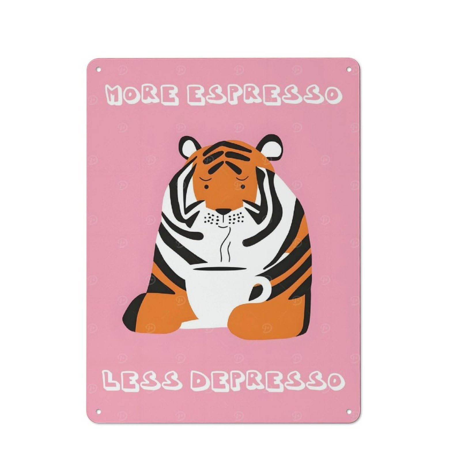 Junmoney Style-12 Metal Wall Plaque With Tiger Coffee - More Espresso Less Depresso Design 40X30cm, Retro Small Space Decor For Flat, Dorm Room, Lounge Or Cafe