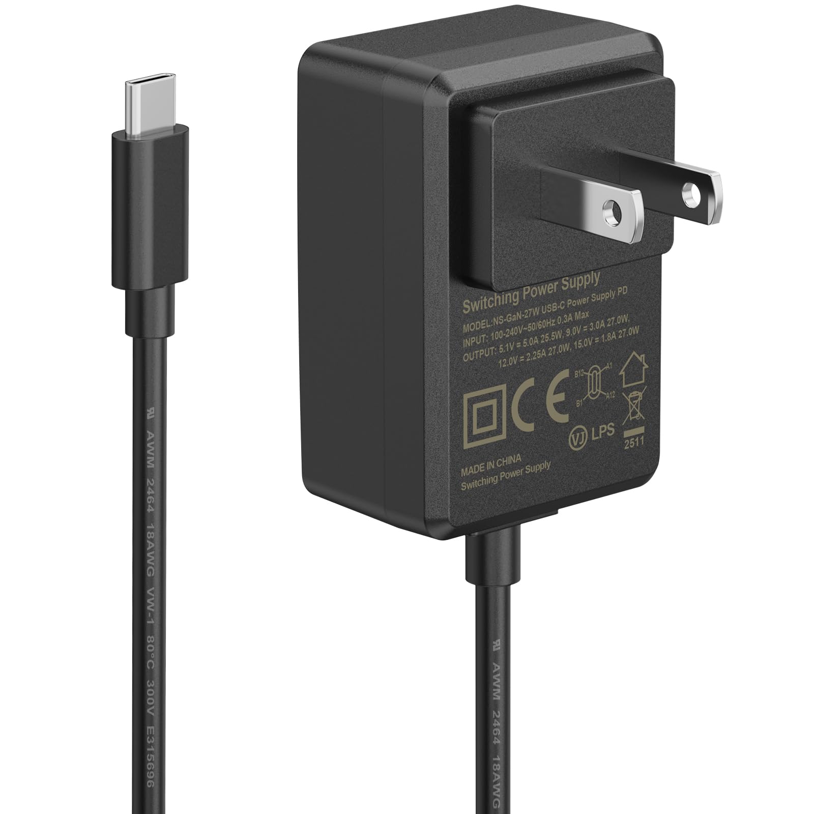 InnoMaker 27W Power Supply Adapter for Raspberry Pi 5, USB-C 5.1V/5A PD Power Supply for Raspberry Pi 5, GaN PD Power Supply Unit (PSU27W-US-Black)