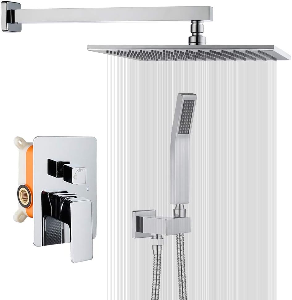 Flash Sale KOJOX Shower System 12 Inch Brass Rain Shower Head with Handheld Shower Head, Shower Trim Kit with Valve Faucet Wall Mounted Set Polished Chrome Exclusive Discount 70% Price KOJOX Shower System 12 Inch Brass Rain Shower Head with Handheld Shower Head, Shower Trim Kit with Valve Faucet Wall Mounted Set Polished Chrome