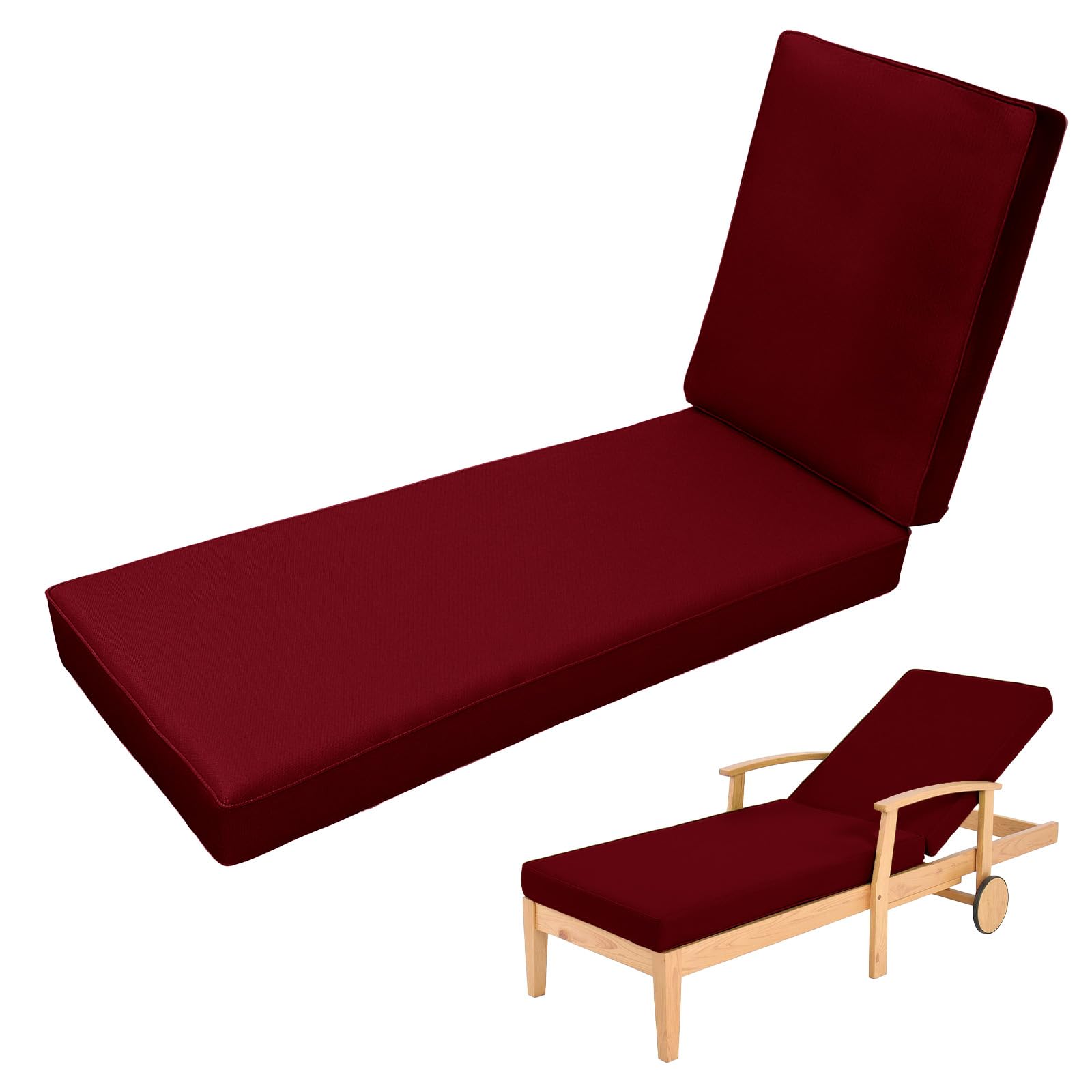 Aocase Sun Lounger Cushion Only, Waterproof Garden Recliner Cushions Sun Lounger Replacement Cushion for Steamer Recliner, Deck Pad, Pool, Lawn or Indoor Washable Cushion Cover,13 Red,188x58x10cm
