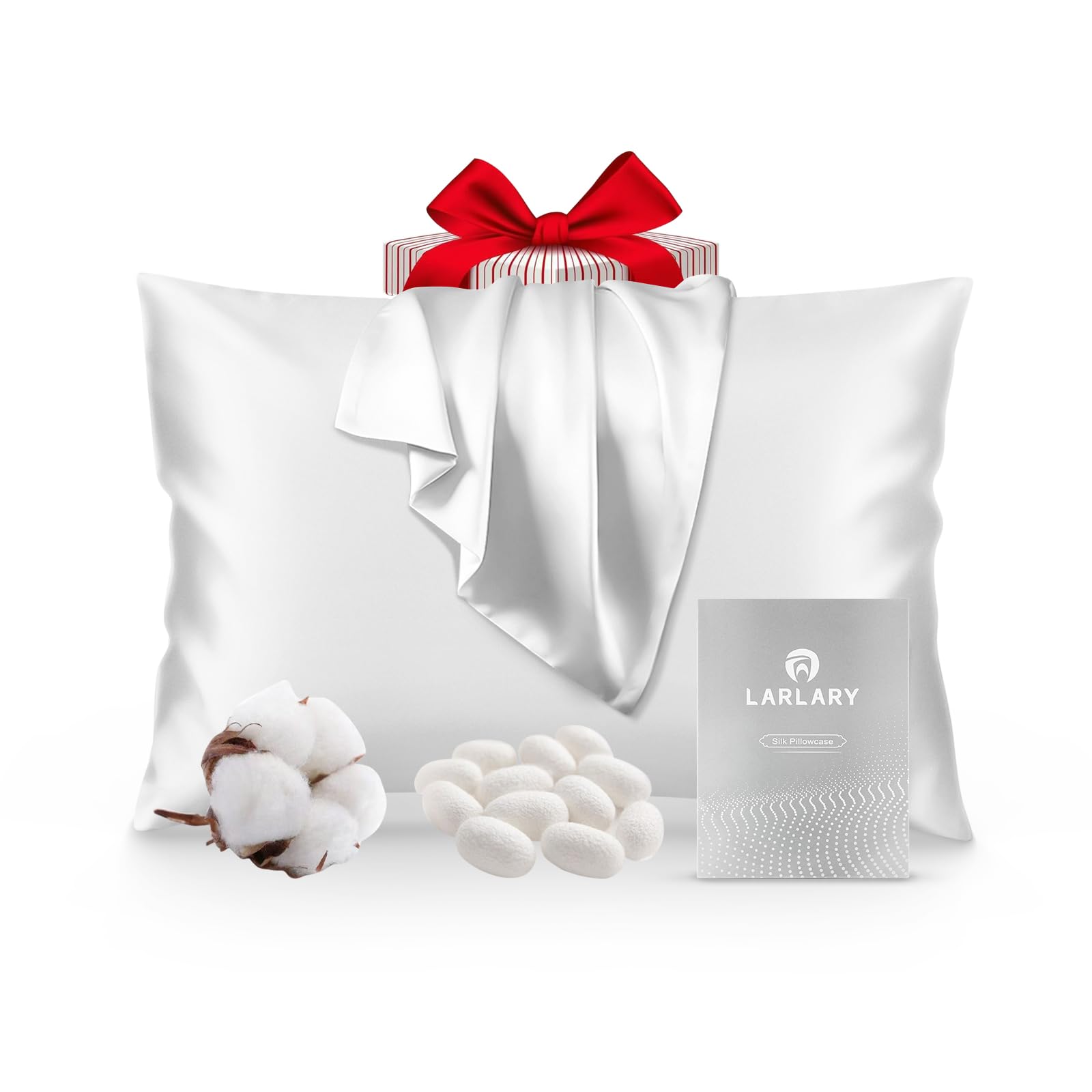 Larlary Funda de Almohada Seda 50 x 75 cm, 90% Seda, 10% Algodón, Funda Almohada Suave con Cremallera Invisible, Transpirable y Hipoalergénica (1, Blanco)