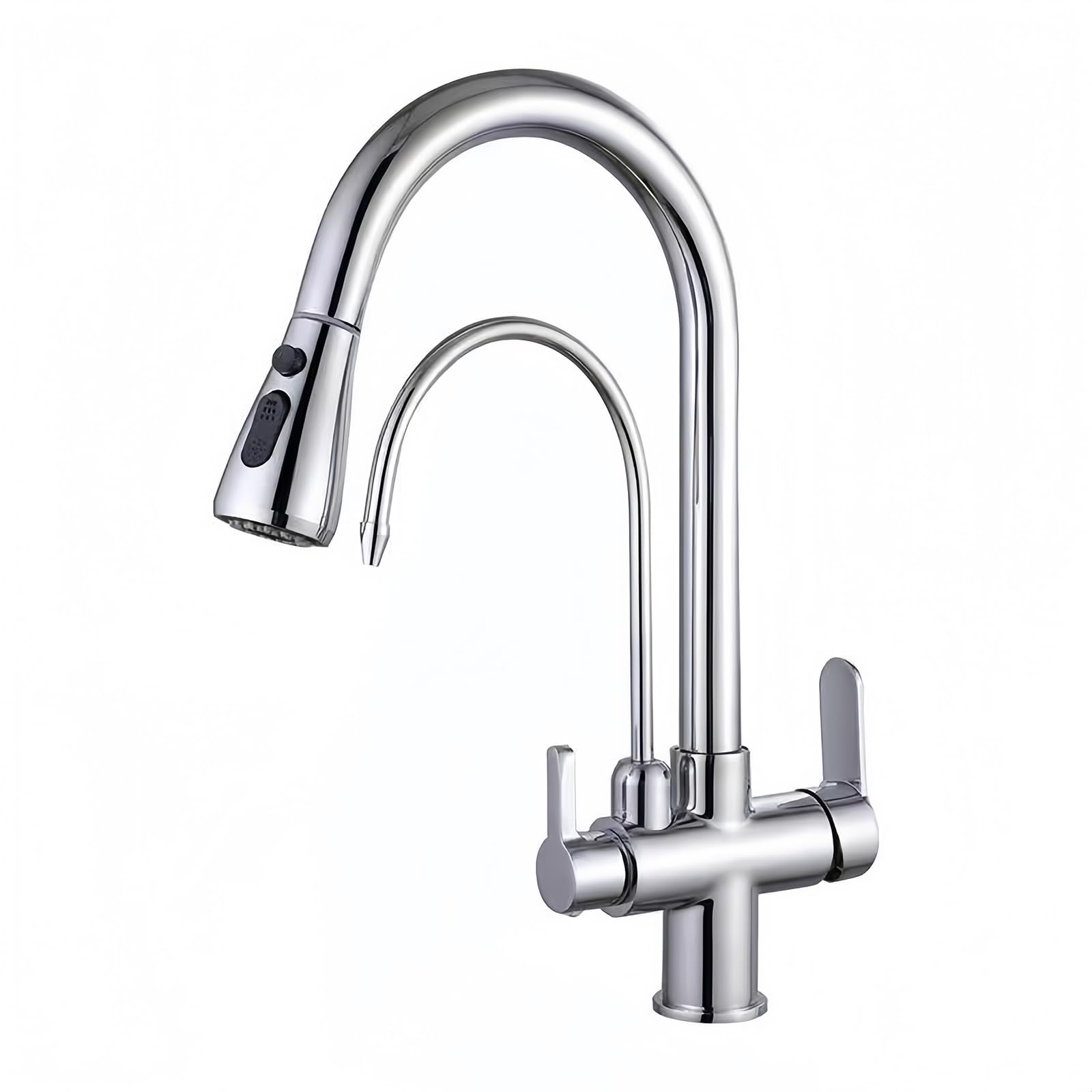 ZYCHSJXA 3 Way Taps for Kitchen Sink with Spray Drinking Water Tap Chrome Gooseneck 2 Mode Rotatable Faucet