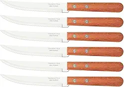 Conjunto De Facas Para Churrasco Tramontina Dynamic Com Lâminas Em Aço Inox E Cabos De Madeira Natural 6 Peças