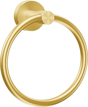 WOOPHEN Hand Towel Ring, Thicken Stainless Steel Bath Towel Holder Modern Round Towel Hanger Wall Mounted for Bathroom, Kitchen Gold