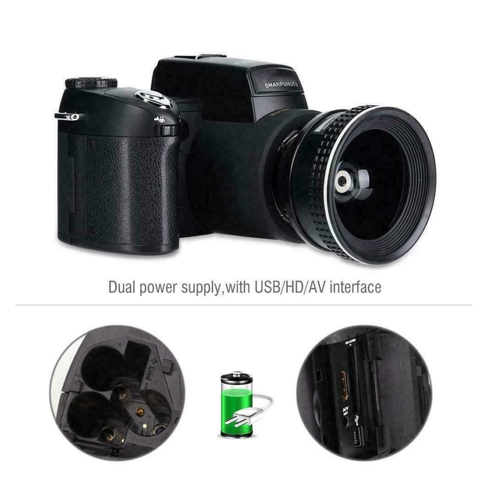 Fotocamera digitale, Fotocamere per la fotografia, Obiettivo grandangolare for videocamera HD da 33 MP + teleobiettivo 24X + LED + set treppiede Portatile per i viaggi e buona durata della batter(Type