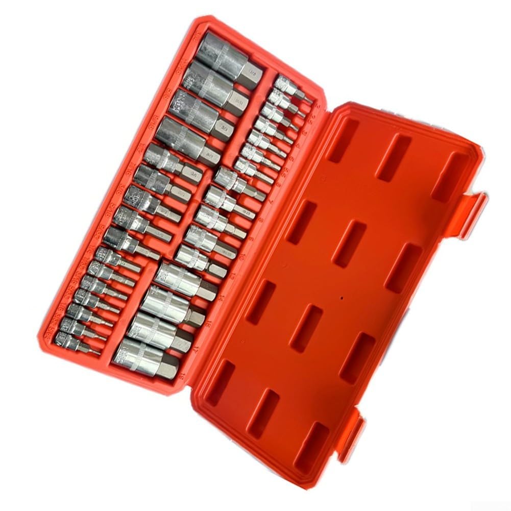 Juego de llaves de vaso hexagonales que incluye 32 piezas para 1/2 pulgada, 1/4 pulgadas y 3/8 pulgadas con caja de almacenamiento para 564 a 34 y de 2 a 19 mm