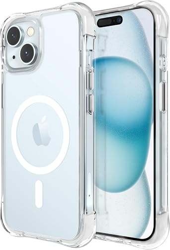 OTOFLY Compatible with iPhone 15 Case, Compatible with Magsafe, Magnetic Shockproof Bumper Cover, Non-Yellowing, Anti-Scratch Clear Back White