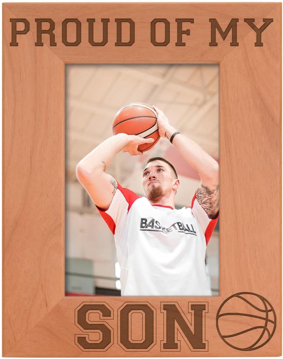 ThisWear Basketball Dad Mom Gift Proud of My Son Sports Natural Wood Engraved 4x6 Portrait Picture Frame Wood