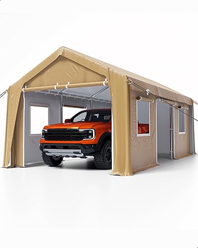 DEXSO Carport - Garaje portátil resistente de 13 x 20 pies, postes de acero de 0.039 pulgadas y toldo impermeable de polietileno de 6.35 oz, con disponible en Yaxa Venezuela
