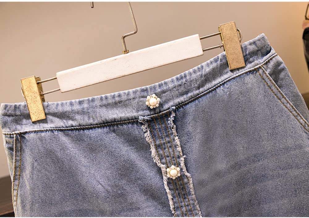 Gonne da Donna,Gonna Midi da Donna Gonna di Jeans con Spacco sul Petto Elastico A Vita Alta Elastica con Tasca Plus Size Gonne Lunghe Eleganti Increspate A-Line per Ragazze Signore,3XL