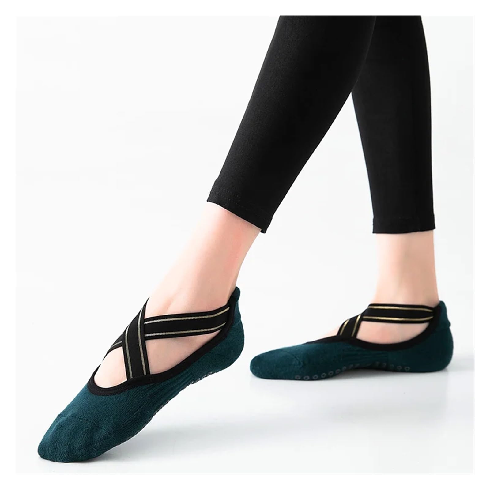 Calcetines De Yoga con Vendaje, Toalla Antideslizante, Calcetín De Pilates, Calcetines De Baile Sin Espalda Transpirables De Secado Rápido para Yoga Pilates Gimnasio(Green)