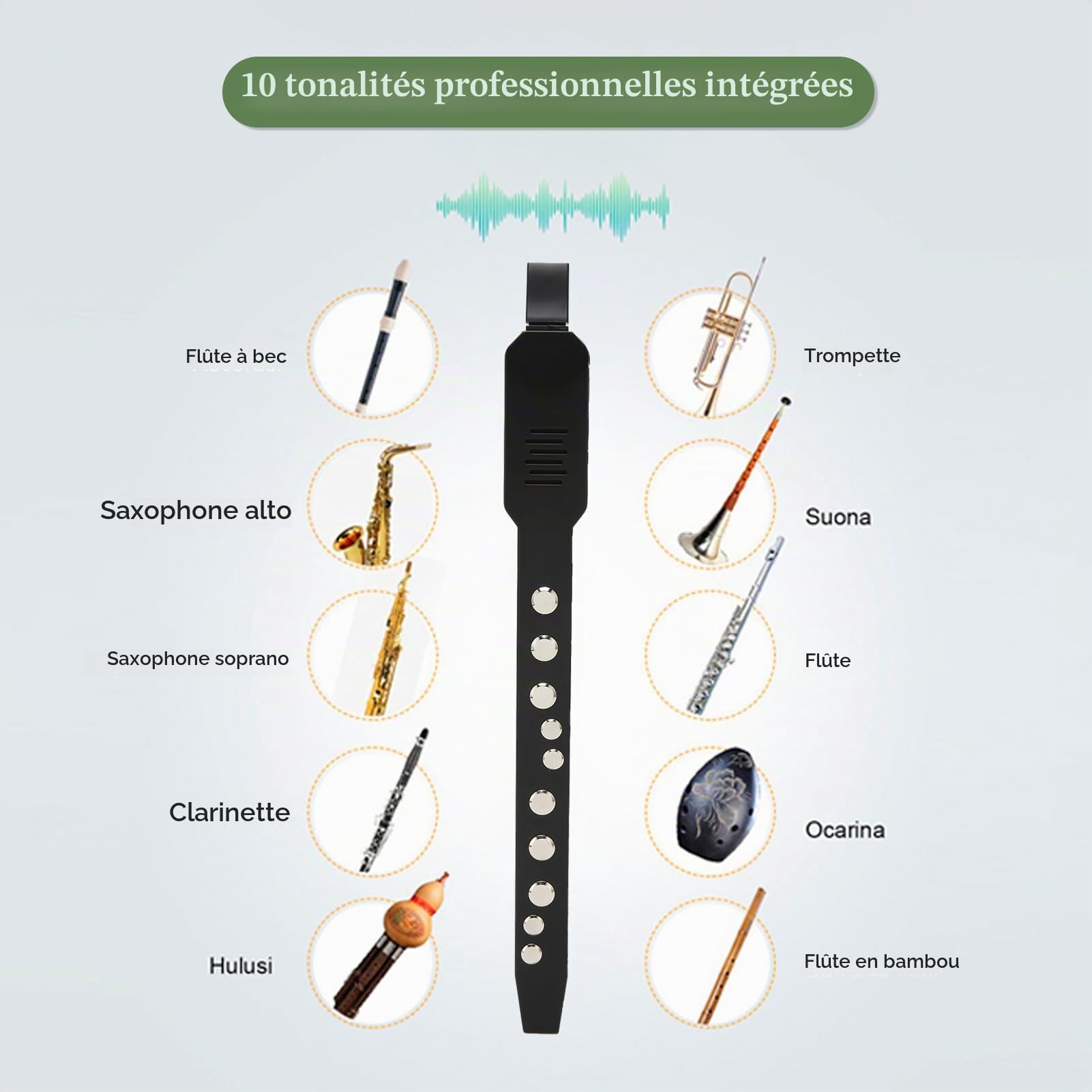 Mini Saxophone, Instrument à Vent Numérique, Instrument à Vent Rechargeable, Mini Ensemble D'instruments à Vent électroniques, Haut-parleur HiFi 2 W intégré, avec 12 (noir)