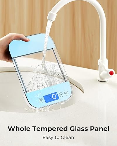 Miniatura 6 de AZC Báscula digital recargable de alimentos gramos y onzas, máximo 33 libras mínimo 0.18 oz, panel de vidrio templado totalmente impermeable, diseño