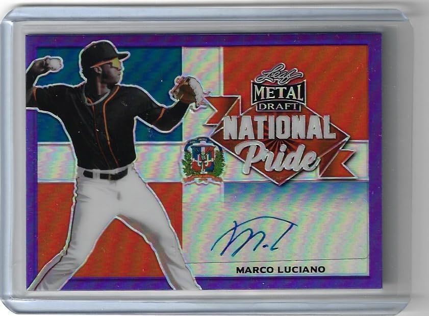 Marco Luciano Autographed & Serial Numbered #24/25 Leaf Metal Draft National Pride Rookie Card Collectible Baseball Card - 2021 Leaf Draft Baseball Card #NP-ML1 (Giants)