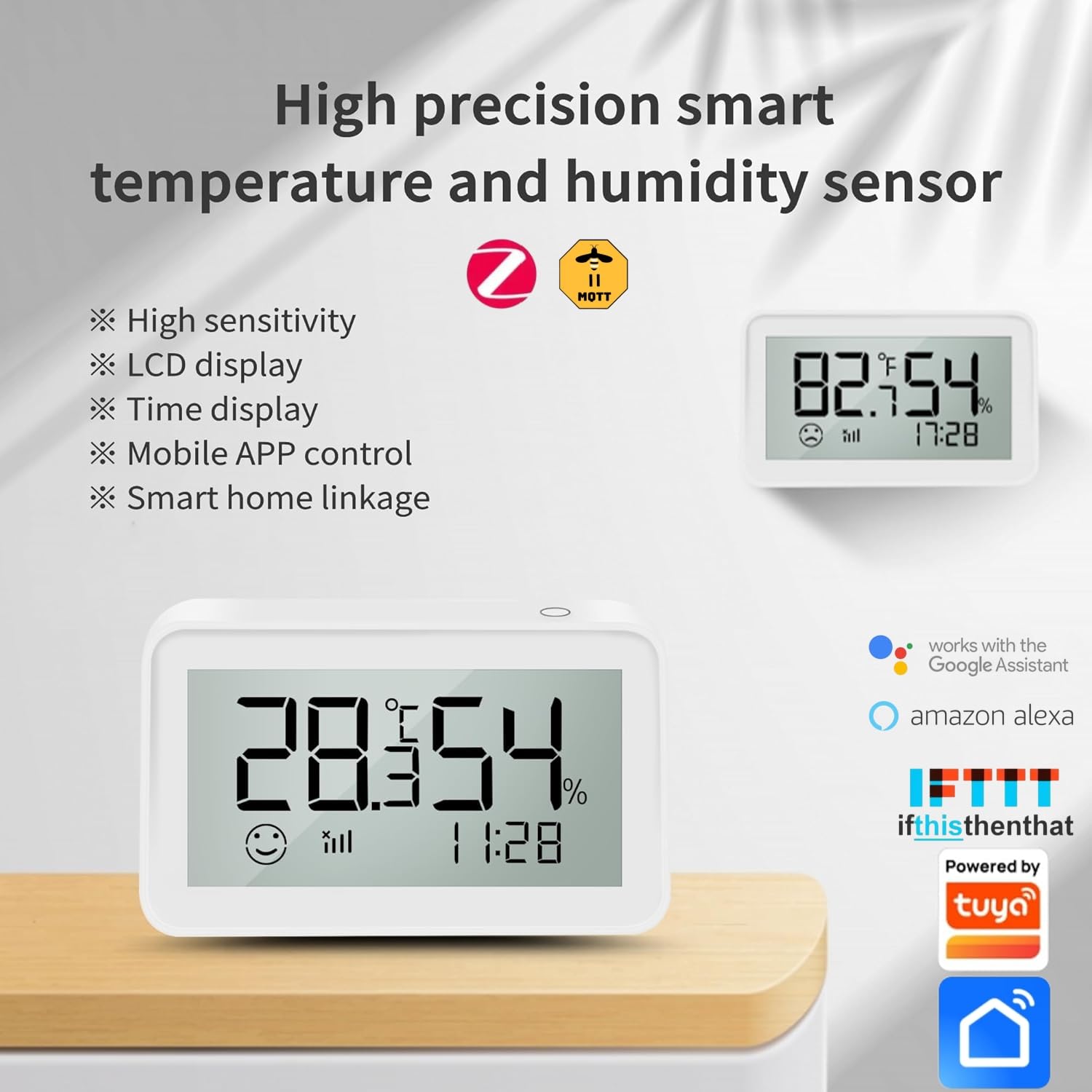 Zigbee Smart Thermometer Hygrometer,Accurate Digital Indoor Temperature and Humidity Sensor with LCD Screen Display,APP Alerts, Comfort Indicator,?/? Switching Compatible with Alexa & Google Assistant