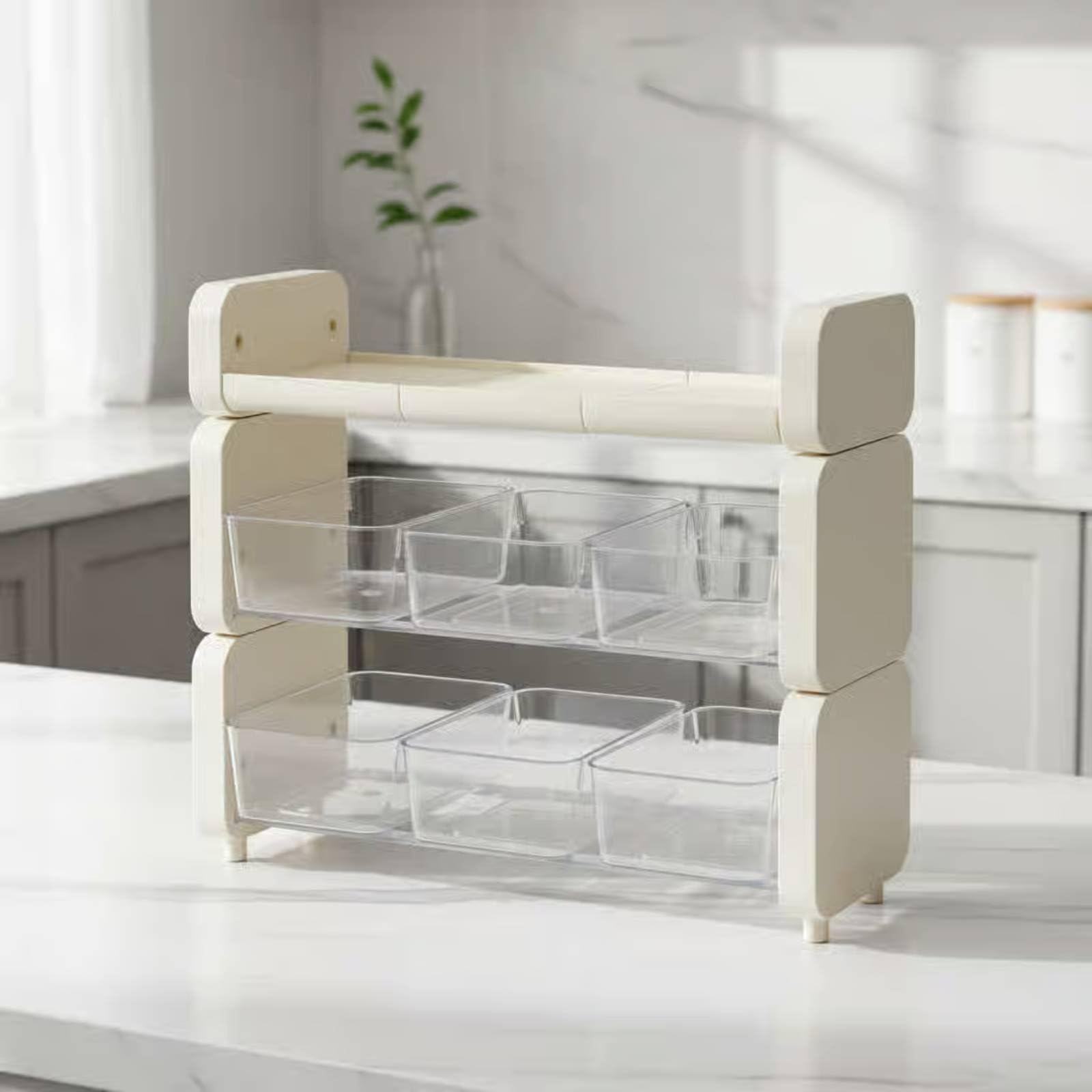 Estante de Almacenamiento Organizador de Sobres de Té Caja de Café Dispensador de Cápsulas Soporte de Mostrador con Clasificación Visible y Adecuado, Crema