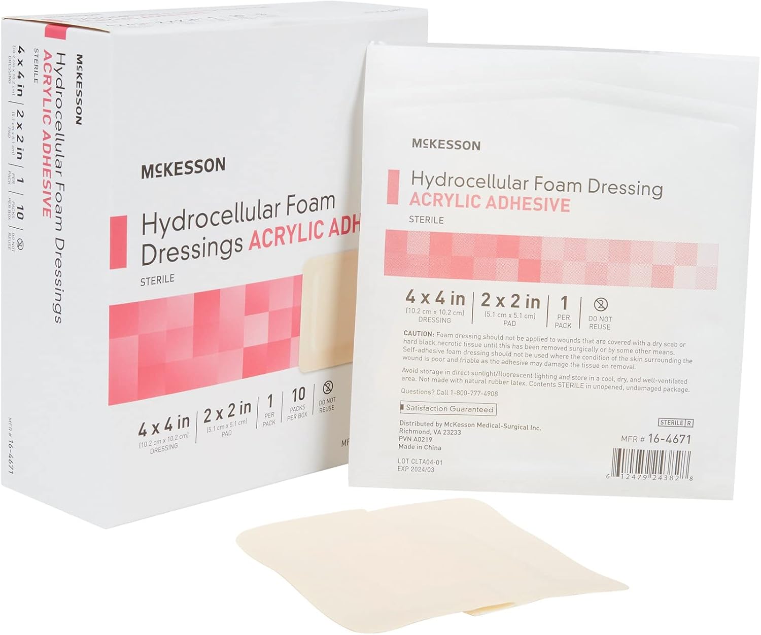 McKesson Hydrocellular Foam Dressings, Sterile, Acrylic Adhesive with Border, 4 in x 4 in, 10 Count, 10 Packs, 100 Total