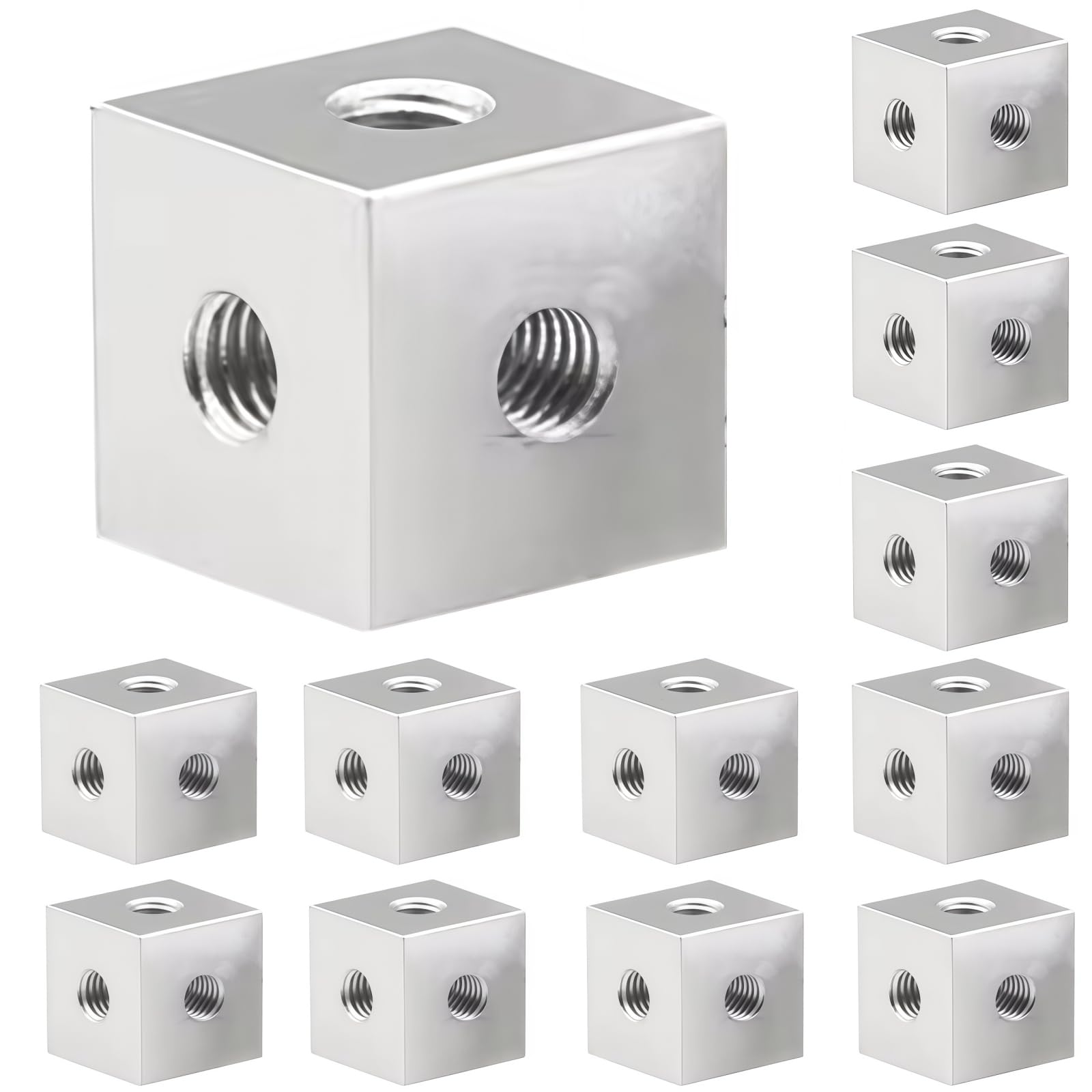 Mijunhd Silver 12Pcs M3x10x10x10mm Cube Connector Aluminum Alloy Profile Hexagonal Square Fixing Block Six-Sided Nut For Acrylic Sheet Hardware Lighting Fixing Bracket Diy Projects