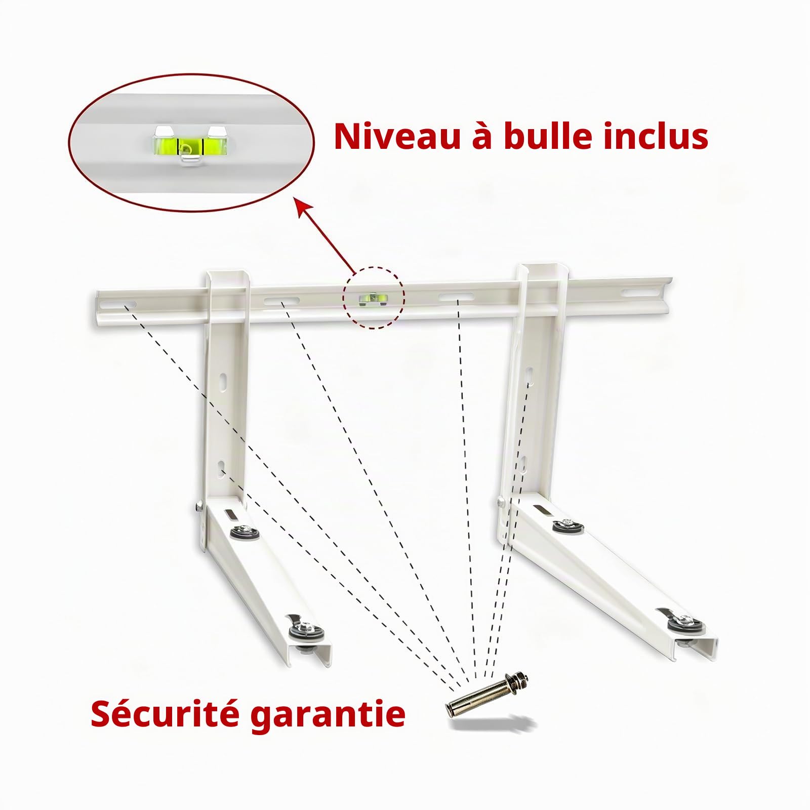Wostore Support mural universel pour appareil extérieur de climatisation 550 mm 9000-36000 BTU jusqu'à 160 kg, console murale pour climatisation split et pompe à chaleur robuste et stable (blanc 550