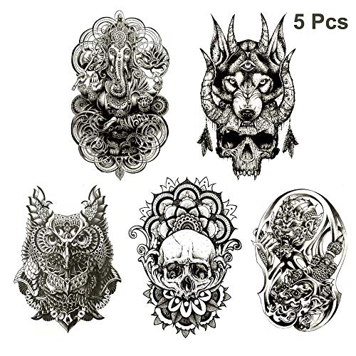 Goter 5 Hojas Extra Grandes temporales Falso Brazo Pecho Hombros Tatuajes, Caja Fuerte Impermeable, Toda la Piel