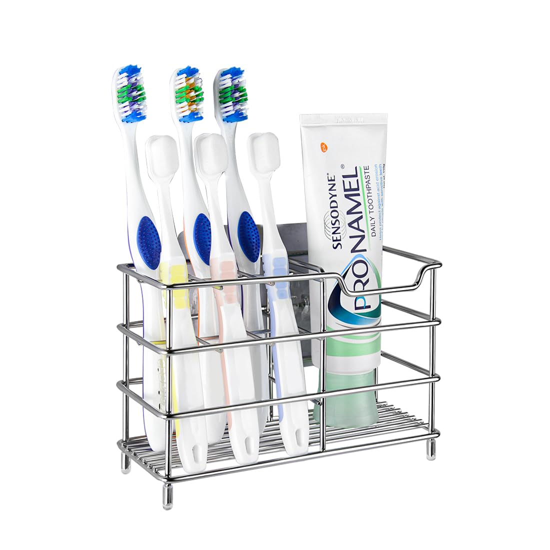Linkidea Toothbrush Holder Wall Mounted, Stainless Steel Bathroom Storage Organizer Stand Rack Wall Mount, Multifunctional 7/Slot for Electric Toothbrush, Toothpaste, Razor, Shaver, Comb, Cleanser