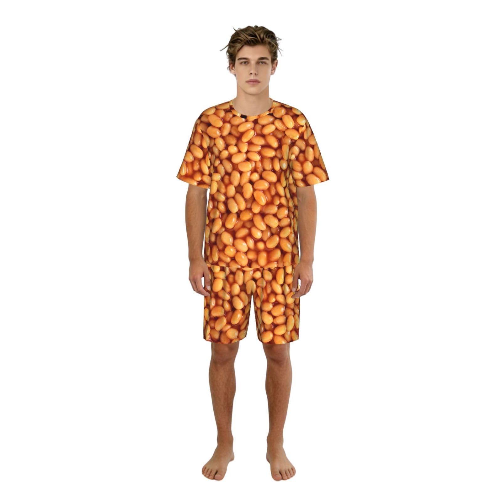 Zouey Men's One Size Crewneck With Pockets Set Nightgown Short Sleeves Shorts Pajama Sets,Baked Beans,,Xl