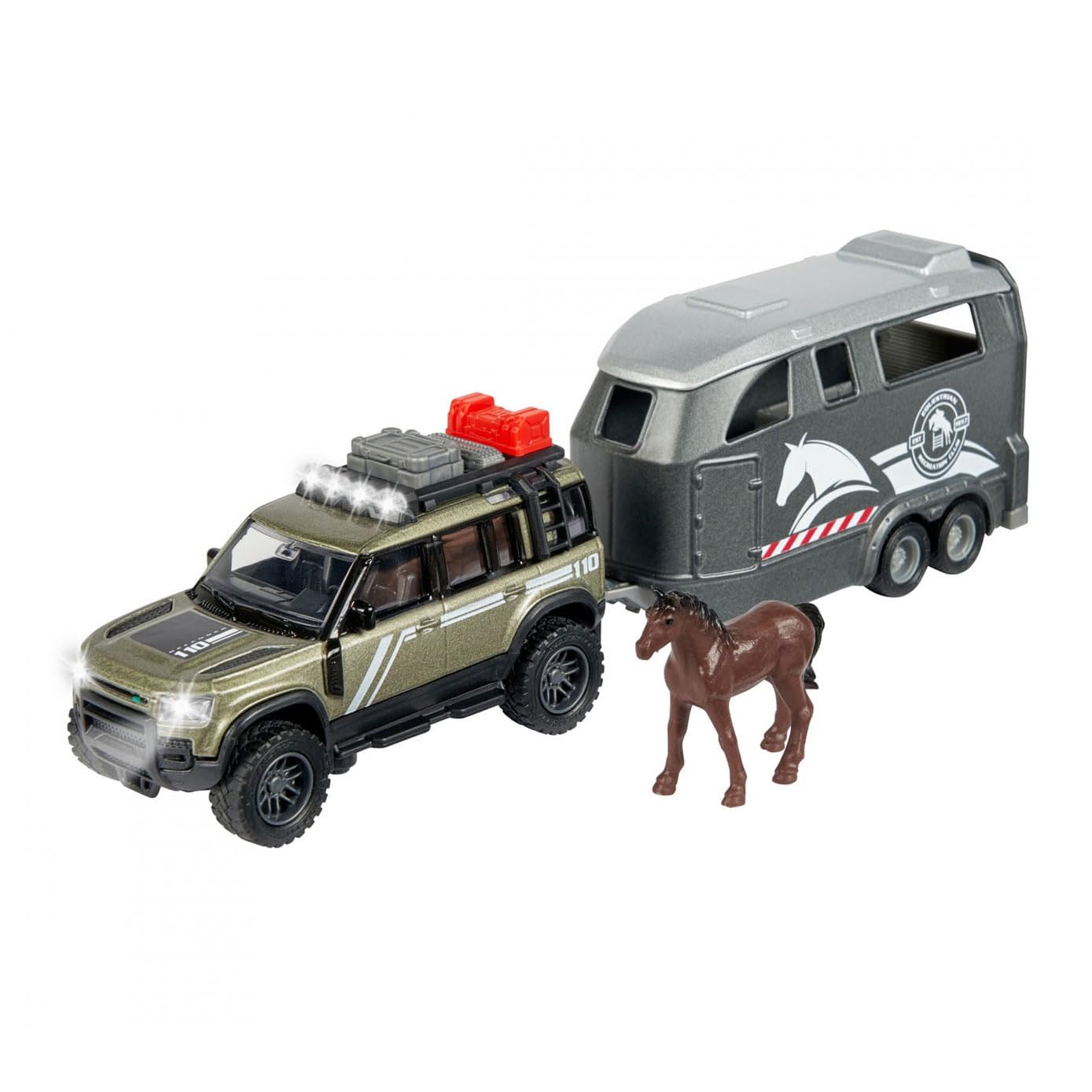 Majorette - Grand Series - Land Rover + Horse Trailer - 25 cm (1:43 Scale) - Sounds and Lights - Ages 3 and Above - 213776000